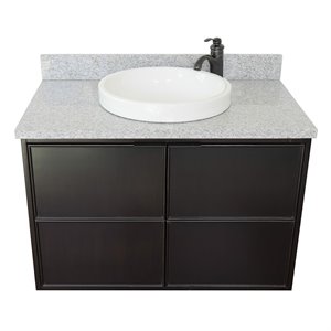 Scandi Wall Mount Round Sink Vanity in Cappuccino/Gray Granite Stone