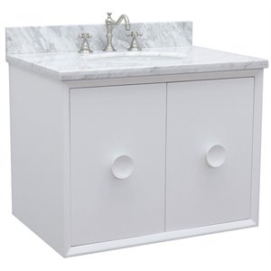 Stora 31-inch Single Wall Mount Oval Sink Solid Wood Vanity in White
