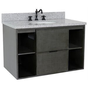 Scandi 37&quot Solid Wood Single Wall Mount Oval Sink Vanity in Linen Gray