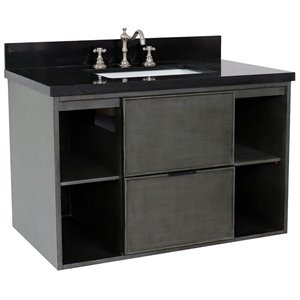 Scandi Wall Mount Rectangle Sink Solid Wood Vanity in Linen Gray/Black