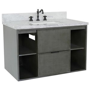 Scandi Wall Mount Rectangle Sink Solid Wood Vanity in Linen Gray/White