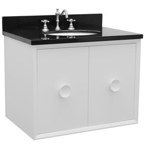 Stora 31&quot Wall Mount Oval Sink Solid Wood Vanity in White/Black Galaxy