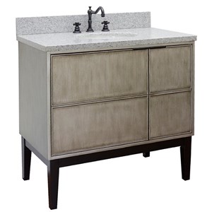 Scandi 37&quot Oval Sink Vanity with Gray Granite Stone Top in Linen Brown