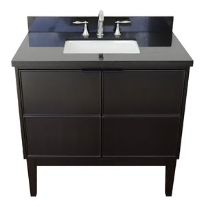 Scandi 37&quot Rectangle Sink Solid Wood Vanity in Cappuccino/Black Galaxy