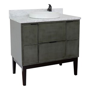 Scandi 37&quot Round Sink Solid Wood Vanity with White Carrara Top in Gray