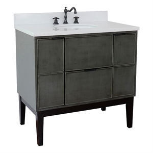 Scandi 37&quot Single Oval Sink Vanity with Gray Granite Stone Top in Gray