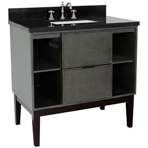 Scandi 37&quot Single Rectangle Sink Solid Wood Vanity in Linen Gray/Black