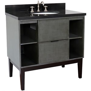 Scandi Oval Sink Solid Wood Vanity with Black Galaxy Top in Linen Gray