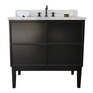 Scandi 37&quot Solid Wood Rectangle Sink Vanity in Cappuccino/White Carrara