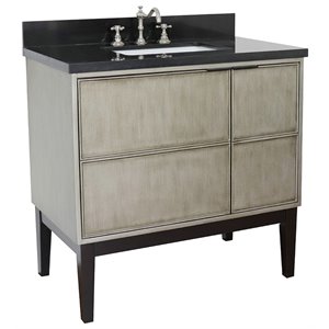 Scandi 37&quot Solid Wood Rectangle Sink Vanity in Linen Brown/Black Galaxy