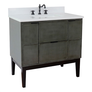 Scandi 37&quot Solid Wood Rectangle Sink Vanity in Linen Gray/White Carrara