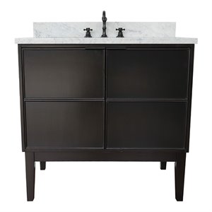 Scandi Solid Wood Oval Sink Vanity with White Carrara Top in Cappuccino