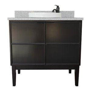 Scandi 37&quot Round Sink Solid Wood Vanity in Cappuccino/Gray Granite Stone
