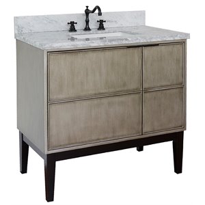 Scandi 37&quot Solid Wood Rectangle Sink Vanity in Linen Brown/White Carrara