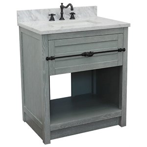 Plantation Solid Wood Rectangle Sink Vanity with White Carrara Top in Ash
