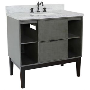Scandi Solid Wood Single Rectangle Sink Vanity in Linen Gray/White Carrara