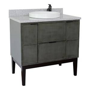 Scandi 37&quot Round Sink Solid Wood Vanity with Gray Granite Stone Top in Gray