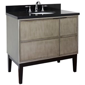 Scandi 37&quot Solid Wood Oval Sink Vanity with Black Galaxy Top in Linen Brown