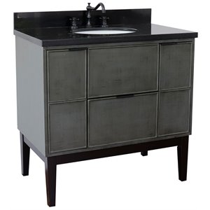 Scandi 37&quot Solid Wood Single Oval Sink Vanity with Black Galaxy Top in Gray