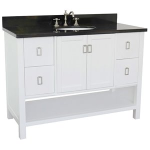 Monterey 49&quot Single Oval Sink Solid Wood Vanity in White/Black Galaxy
