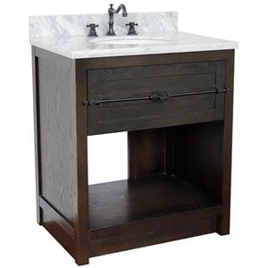Plantation 31&quot Oval Sink Solid Wood Vanity in Brown Ash/White Carrara