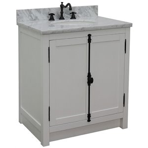 Plantation 31&quot Solid Wood Oval Sink Vanity in Glacier Ash/White Carrara