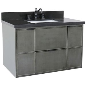 Scandi 2-Door Solid Wood Wall Mount Rectangle Sink Vanity in Gray/Black