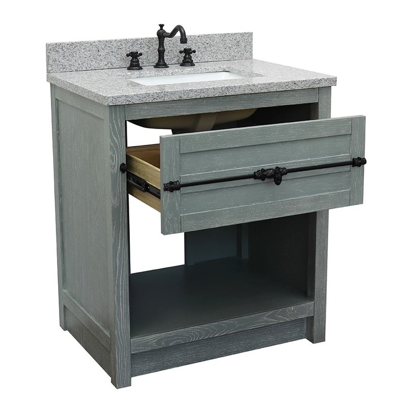 Plantation Single Rectangle Sink Solid Wood Vanity in Gray Ash