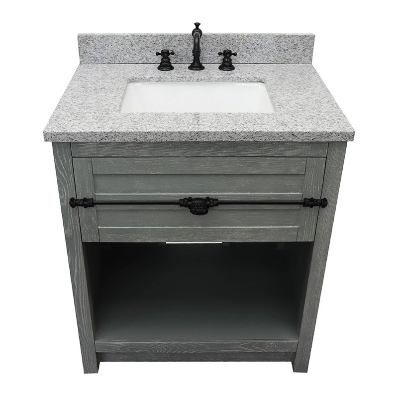 Plantation Single Rectangle Sink Solid Wood Vanity in Gray Ash