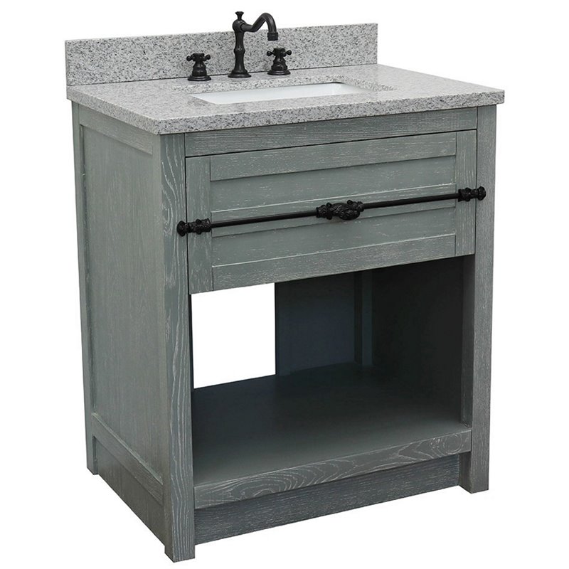 Plantation Single Rectangle Sink Solid Wood Vanity in Gray Ash