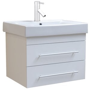 24.25&quot Modern Single Wall Mount Sink Solid Wood Vanity in White