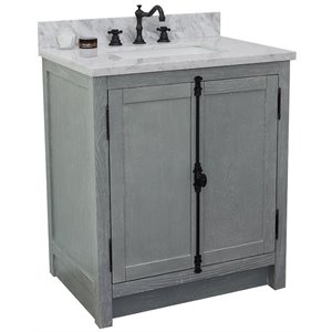 Plantation Rectangle Sink Solid Wood Vanity in Gray Ash/White Carrara