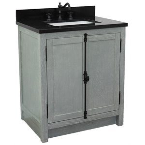 Plantation 31&quot Solid Wood Single Rectangle Sink Vanity in Gray Ash/Black