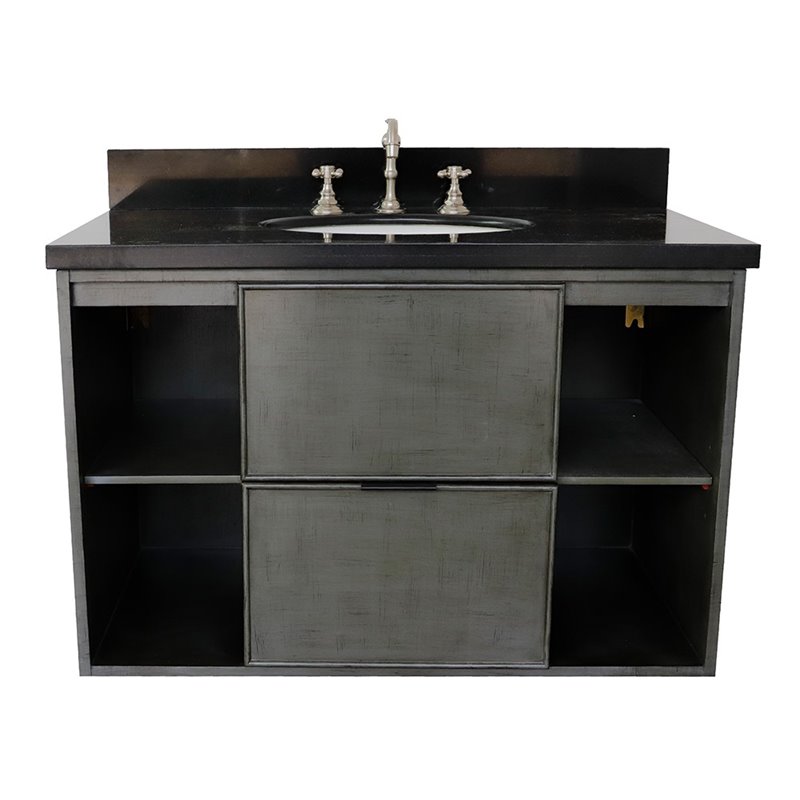 Scandi Solid Wood Single Wall Mount Oval Sink Vanity in Linen Gray/Black