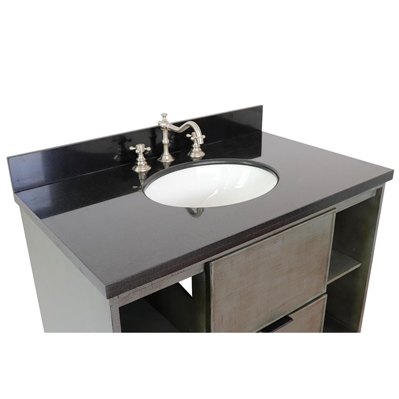 Scandi Solid Wood Single Wall Mount Oval Sink Vanity in Linen Gray/Black