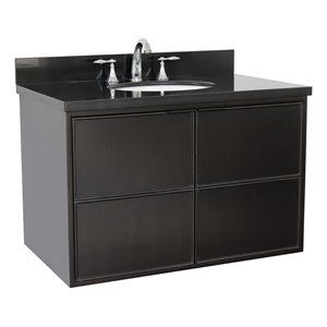Scandi Solid Wood Wall Mount Oval Sink Vanity in Cappuccino/Black Galaxy