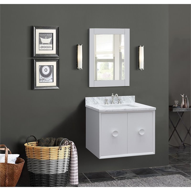 Stora Single Wall Mount Rectangle Sink Solid Wood Vanity in White