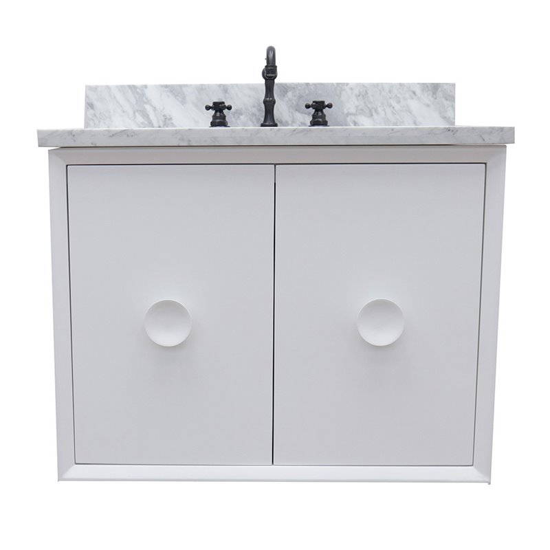 Stora Single Wall Mount Rectangle Sink Solid Wood Vanity in White
