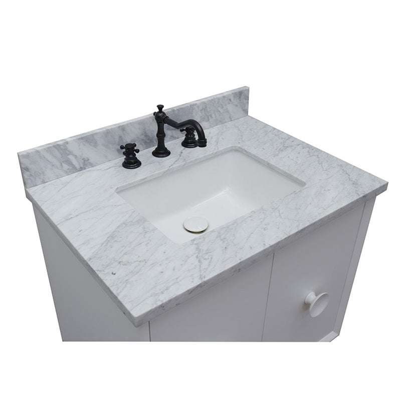 Stora Single Wall Mount Rectangle Sink Solid Wood Vanity in White