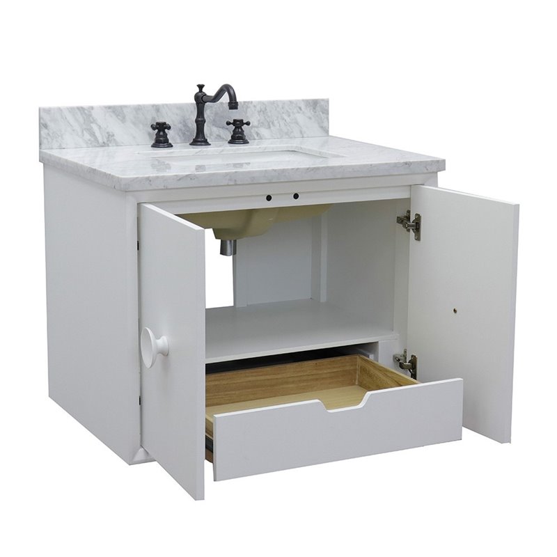Stora Single Wall Mount Rectangle Sink Solid Wood Vanity in White