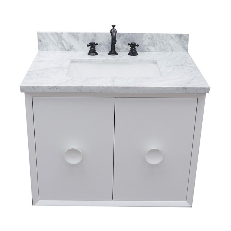 Stora Single Wall Mount Rectangle Sink Solid Wood Vanity in White