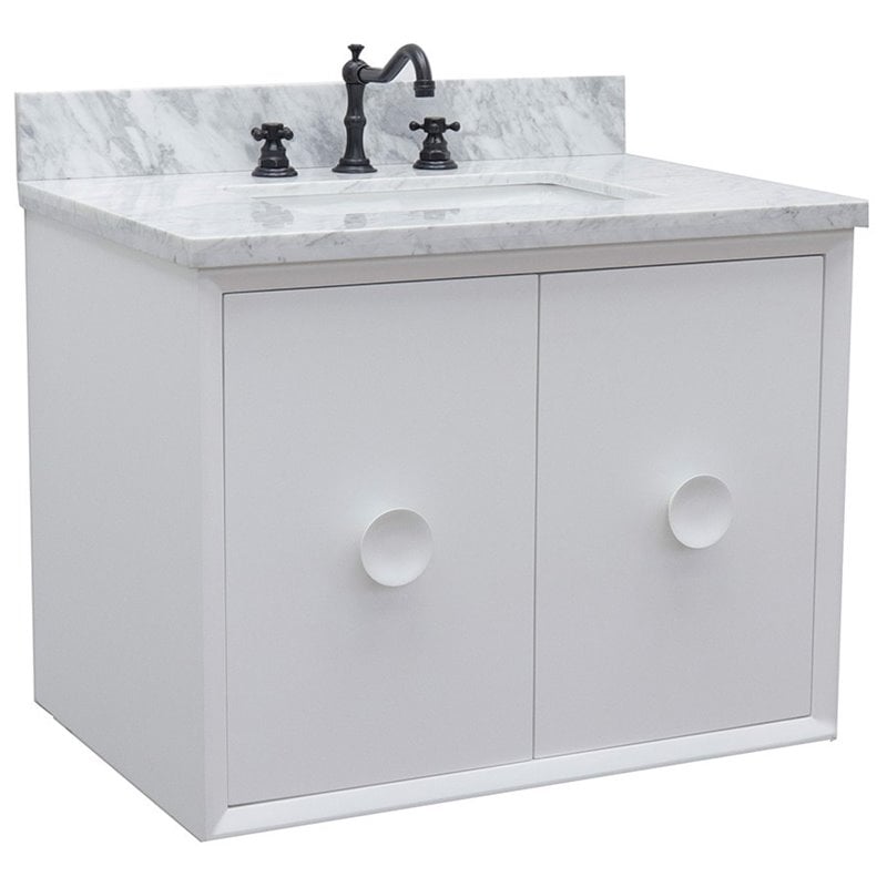 Stora Single Wall Mount Rectangle Sink Solid Wood Vanity in White