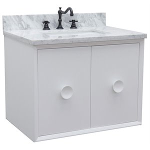 Stora Single Wall Mount Rectangle Sink Solid Wood Vanity in White