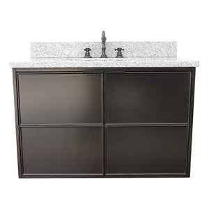 Scandi Wall Mount Rectangle Sink Solid Wood Vanity in Cappuccino/Gray