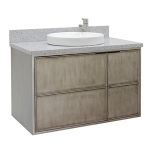 Scandi Wall Mount Round Sink Solid Wood Vanity in Linen Brown/Gray