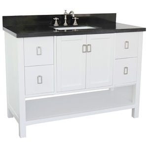 Monterey 49&quot Rectangle Sink Solid Wood Vanity in White/Black Galaxy