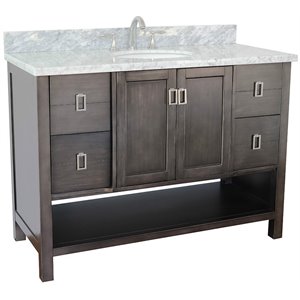 Monterey Oval Sink Solid Wood Vanity in Silvery Brown/White Carrara