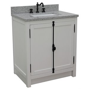 Plantation 31&quot Rectangle Sink Vanity in Glacier Ash/Gray Granite Stone