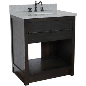 Plantation 31&quot Single Oval Sink Vanity in Gray Granite Stone/Brown Ash