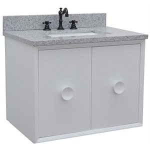 Stora Solid Wood Wall Mount Rectangle Sink Vanity with Gray Top in White